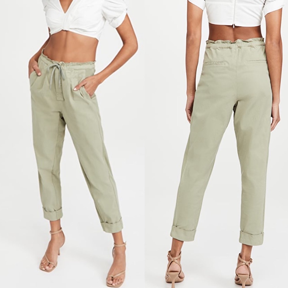 Alice +‎ Olivia Liliana Cuffed Sage Green Paperbag Waist Pants Size Small Boho S